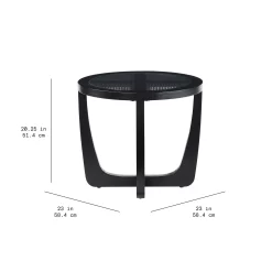 Beautiful Glass Rattan End Table, Black