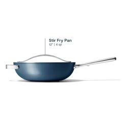 Caraway Non-Stick Stir Fry Pan - 12” Wok-Inspired Pan - Free From Forever Chemicals - High-Sloped Walls - Stainless Steel Handles - Navy