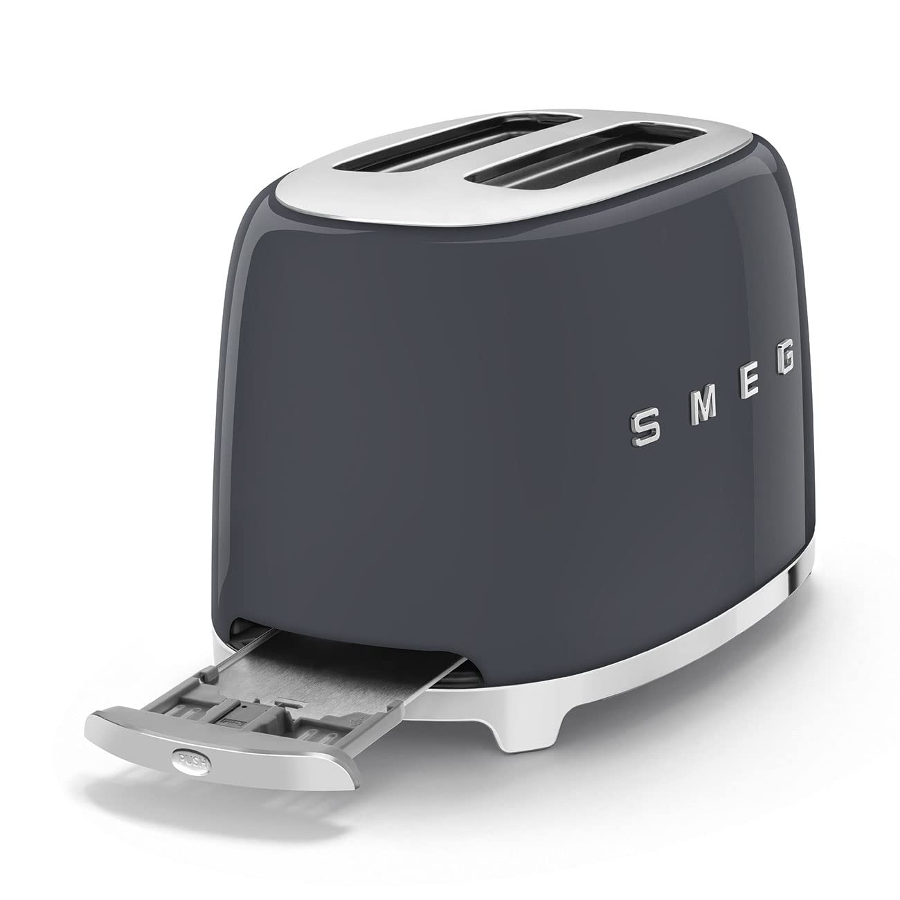 Smeg 50's Style Retro Aesthetic 2 Slice Toaster 6 Presets Extra Wide Slots Grey, TSF01GRUS