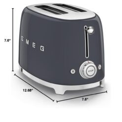 Smeg 50's Style Retro Aesthetic 2 Slice Toaster 6 Presets Extra Wide Slots Grey, TSF01GRUS