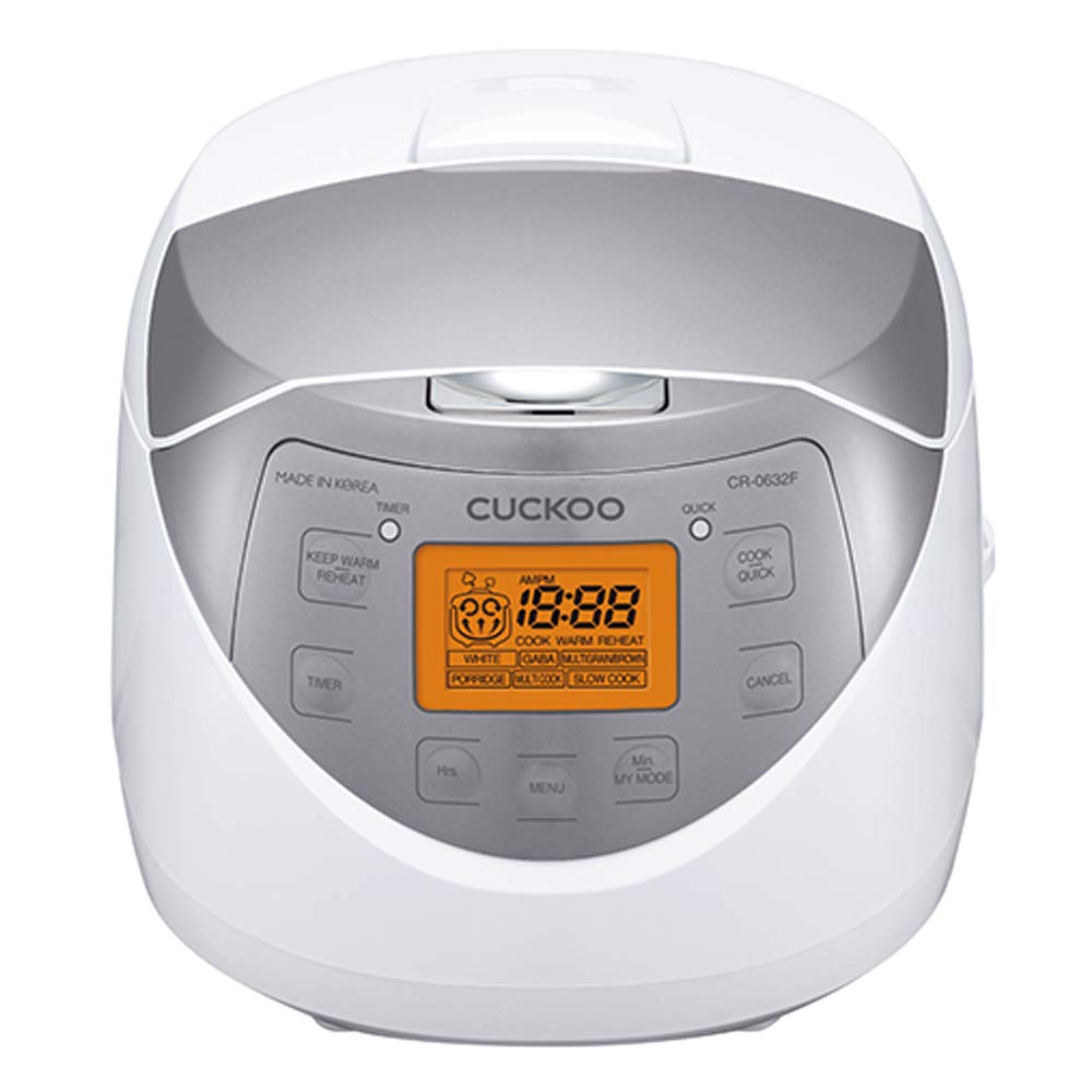 CUCKOO Micom Rice Cooker 6 Cup Uncooked / 12 Cup Cooked, Nonstick Small Rice Cooker White & Silver (CR-0632F)