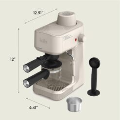 BELLA Steam Espresso Maker with Microfoam Wand, Removable Drip Tray & Dishwasher Safe Glass Carafe & Portafilters, 3.5 Bar, Oatmilk