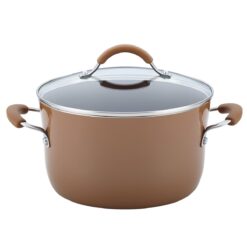 Rachael Ray Cucina Nonstick Cookware Pots and Pans Set, 12 Piece, Mushroom Brown