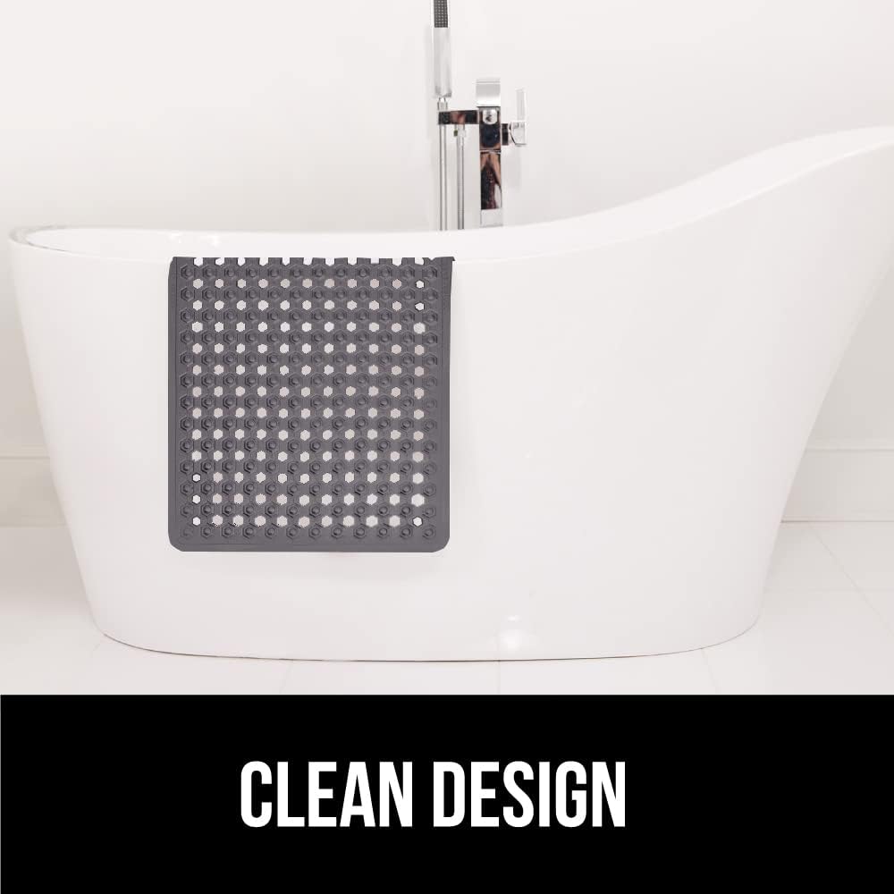 GORILLA GRIP Patented Bath Tub Shower Mat, 35x16 Washable Bathtub Floor Mats, Charcoal Opaque