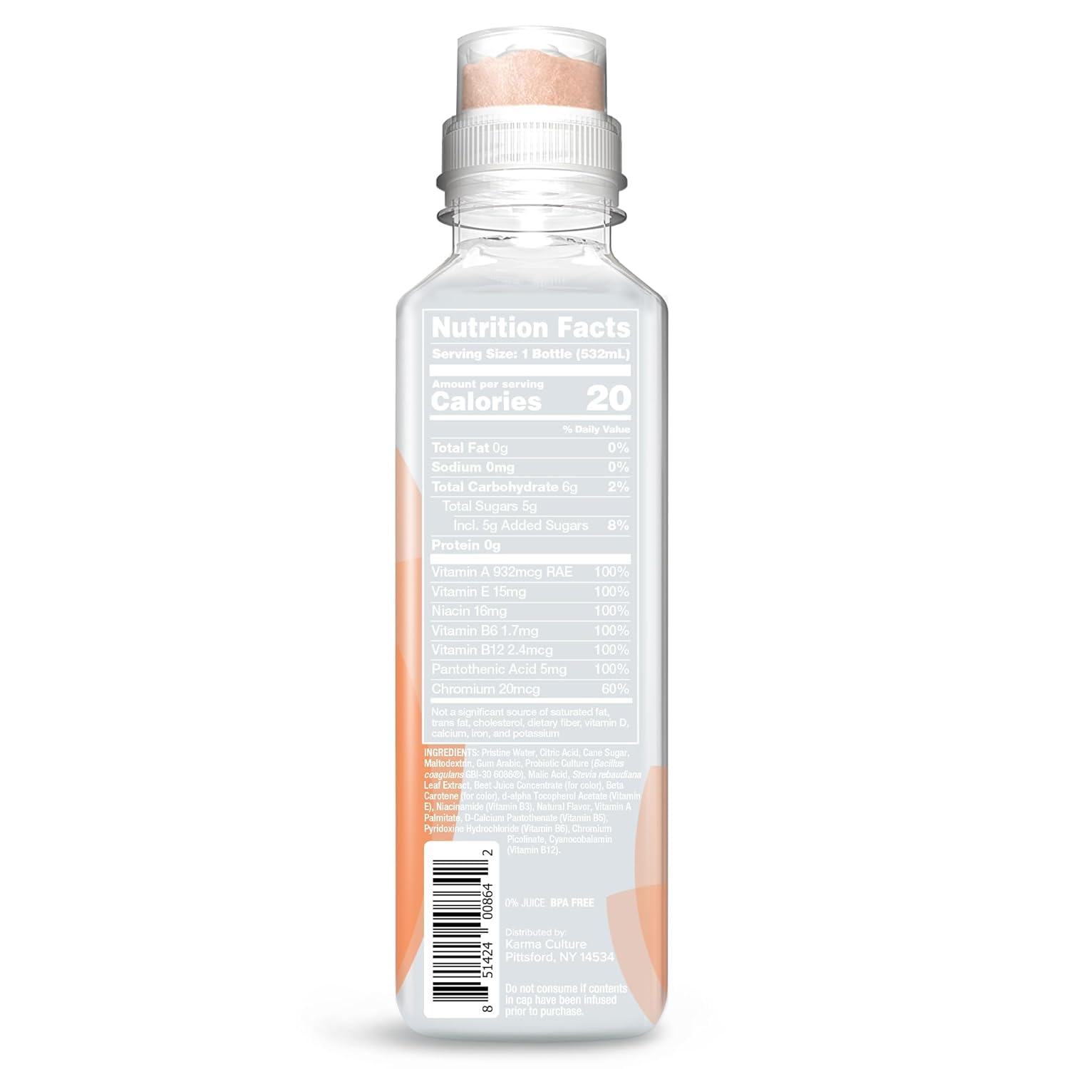 Karma Probiotic Water - 12 Pack, Peach Lemonade Drink - Immune & Gut Health Support