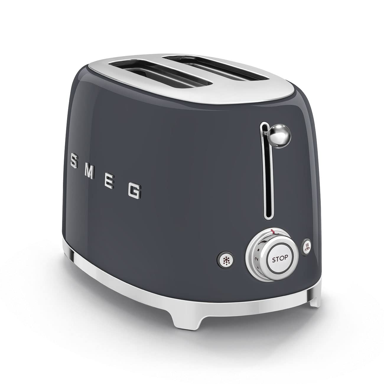 Smeg 50's Style Retro Aesthetic 2 Slice Toaster 6 Presets Extra Wide Slots Grey, TSF01GRUS