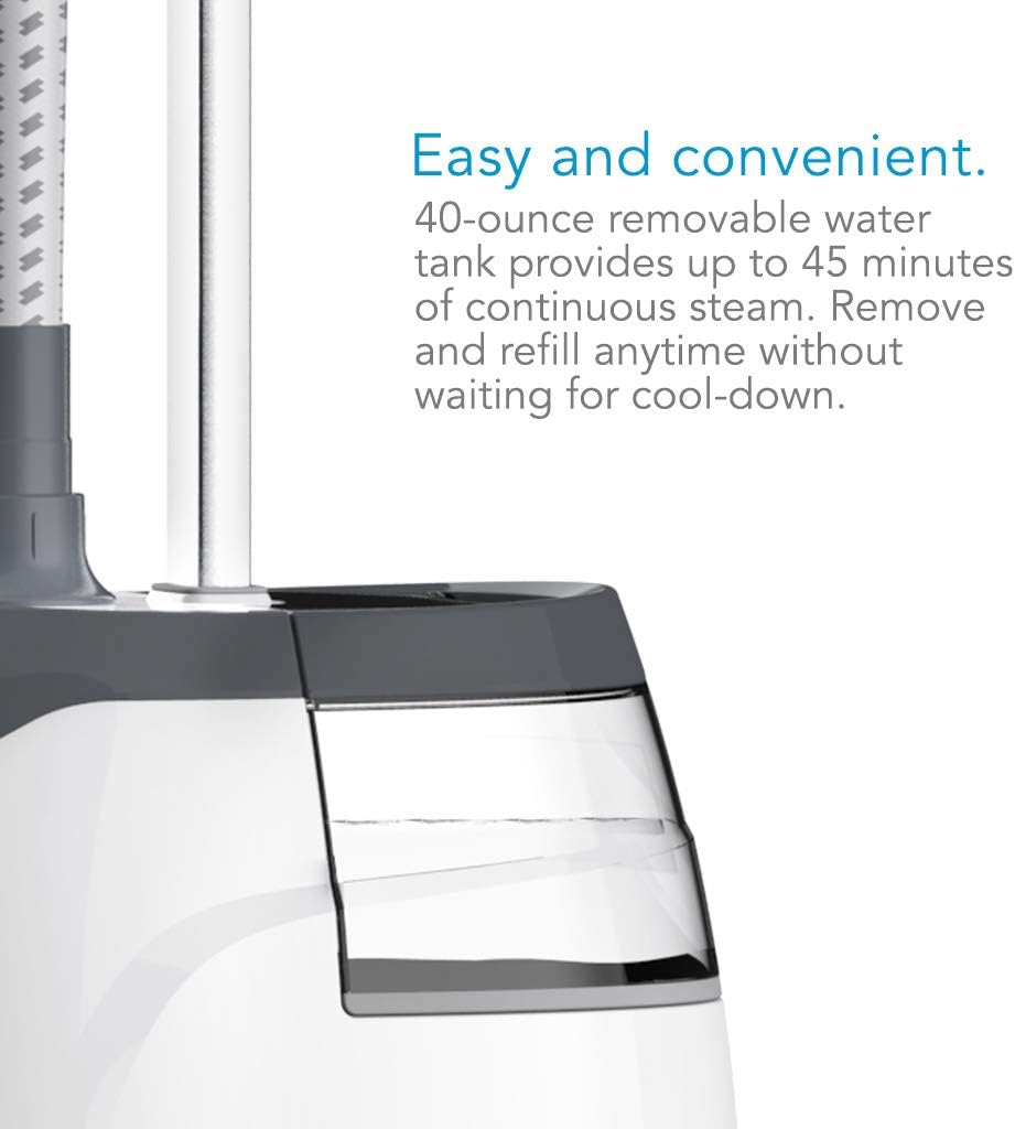 Steamfast SF-562 Canister Garment Steamer, 96 Minute Run-Time, 2 Steam Settings, Adjustable, Removable Tank, White