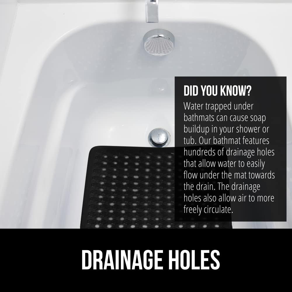 GORILLA GRIP Patented Bath Tub Shower Mat, 35x16 Washable Bathtub Floor Mats, Suction Cups and Drain Holes to Keep Tubs Clean, Black
