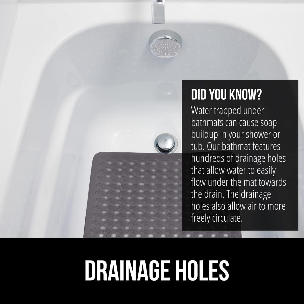 GORILLA GRIP Patented Bath Tub Shower Mat, 35x16 Washable Bathtub Floor Mats, Charcoal Opaque