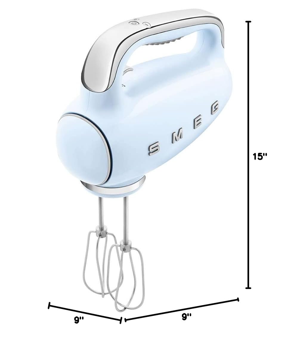 SMEG Pastel Blue 50's Retro Style Electric Hand Mixer with Set of Beaters, Set of Dough Hooks and Set of Whisks