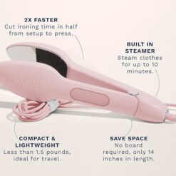 Nori Press Travel Steam Iron - Handheld Iron With Optional Steam Feature - No Ironing Board Required - Pink