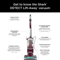 Shark DETECT Lift-Away Corded Upright Vacuum with Detect Technology, Self-Cleaning Brushroll for No Hair Wrap, Burgundy, LA492
