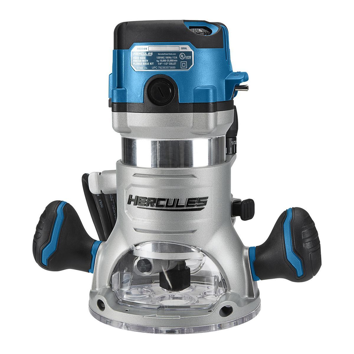 HERCULES 12 Amp Variable Speed Fixed Base Router with Plunge Base Kit