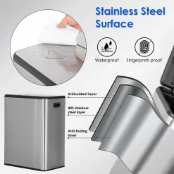 FDW 16 Gallon Stainless Steel Dual Compartment Step Kitchen Trash Can with Lids for Indoor(Silver)