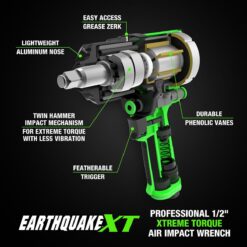 EARTHQUAKE XT 1/2 in. Composite Air Impact Wrench, Twin Hammer, 1200 ft-lbs, Green