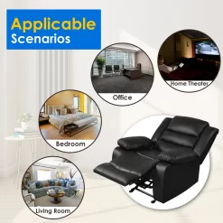 TrumanPick Manual Recliner Rocker Chair, Leather Rocker Recliner Living Room Theater Reclining Chairs for Adults Small Spaces, Black