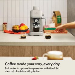 BELLA Steam Espresso Maker with Microfoam Wand, Removable Drip Tray & Dishwasher Safe Glass Carafe & Portafilters, 3.5 Bar, Oatmilk