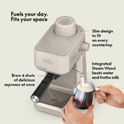 BELLA Steam Espresso Maker with Microfoam Wand, Removable Drip Tray & Dishwasher Safe Glass Carafe & Portafilters, 3.5 Bar, Oatmilk
