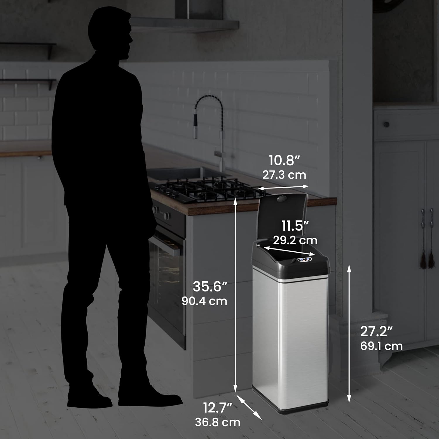 iTouchless 13 Gallon Dog Proof Trash Can with Odor Filter, Motion Sensor Stainless Steel Kitchen Trashcan Garbage Bin