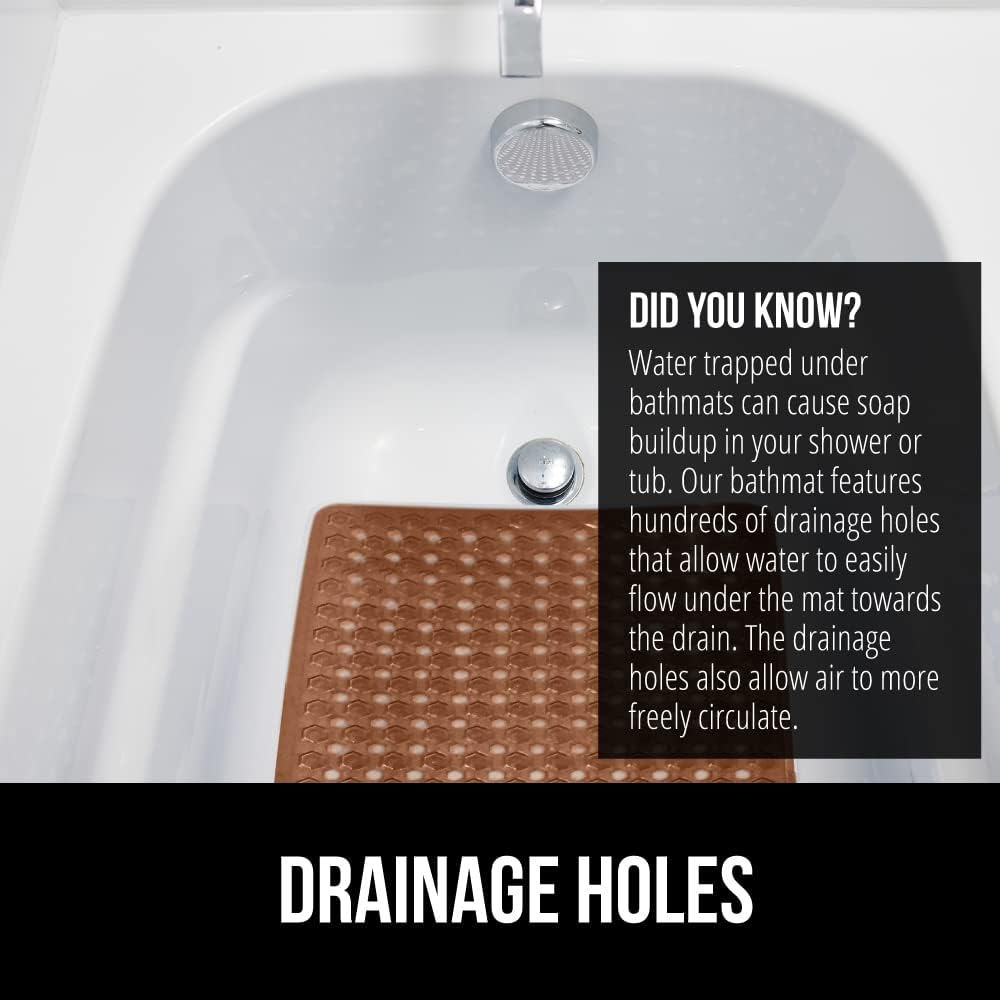 GORILLA GRIP Patented Bath Tub Shower Mat, 35x16 Washable Bathtub Floor Mats, Suction Cups and Drain Holes to Keep Tubs Clean, Brown