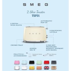 SMEG 50's Retro Style 2 Slice Toaster, White