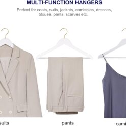 Amber Home 30 Pack Solid Wood Suit Coat Hangers, Smooth White Finish Wooden Dress Hangers with Non Slip Pant Bar (White+Gold, 30)