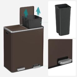 SONGMICS Trash Can, 2 x 8 Gallon (2 x 30 L) Garbage Can for Kitchen, Brown ULTB60BR