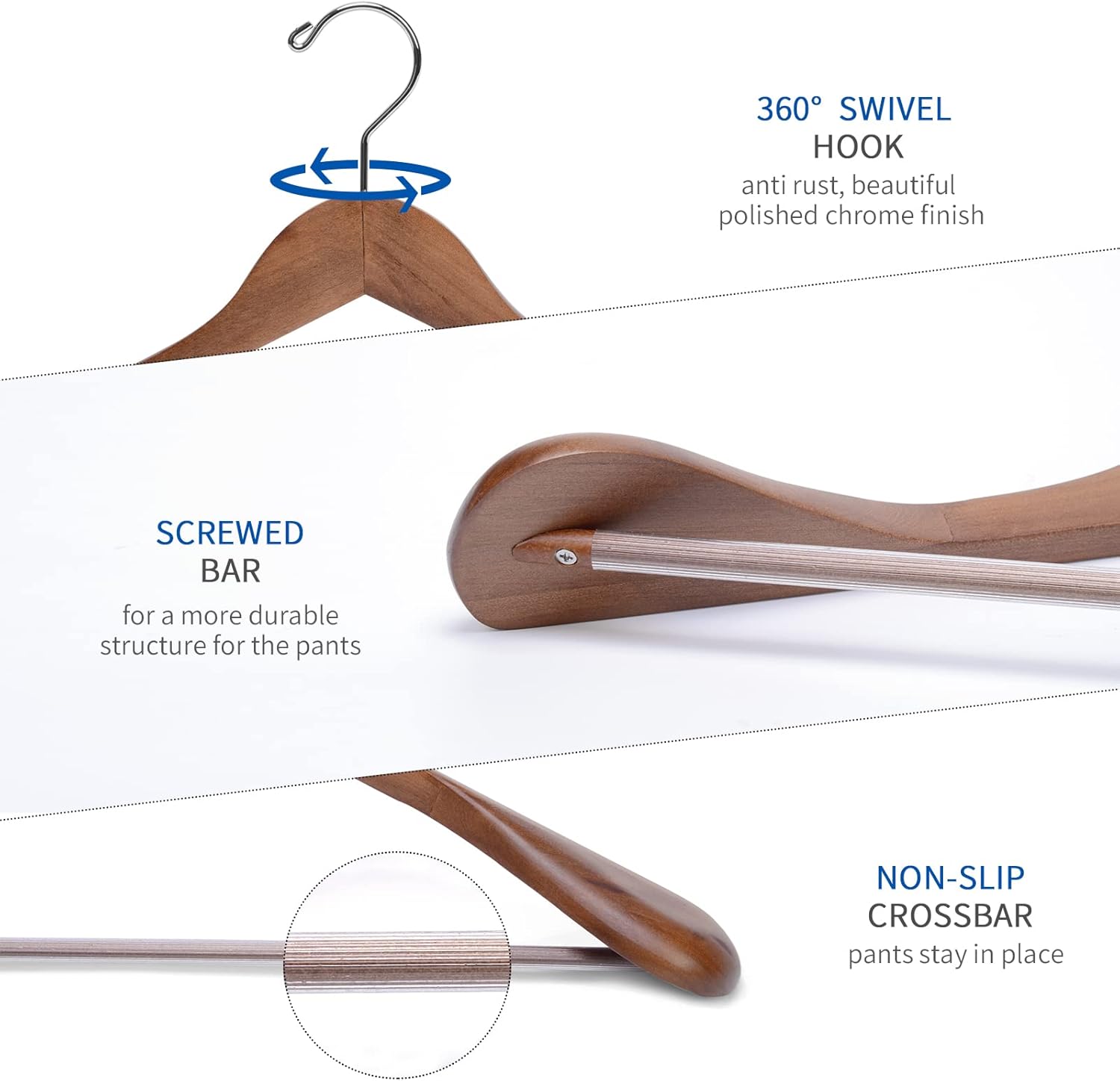 Nature Smile Luxury Wooden Suit Hangers 6 Pack Wood Coat Hangers Jacket Outerwear Shirt Hangers (Retro Color)