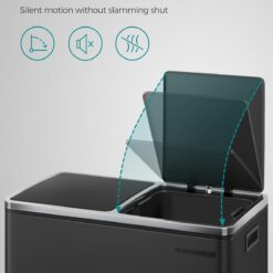 SONGMICS, Plastic, Hinged Lids, Handles Dual Garbage Can, 16 Gal (60L) Rubbish 15 Trash Bags, 2 x 8 Gallon, Black