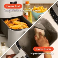bella 4Qt Slim Air Fryer, Fits-anywhere Kitchenware, EverGood Ceramic Nonstick Coating, Adjustable Temperature, 3.3lb Capacity, Oatmilk