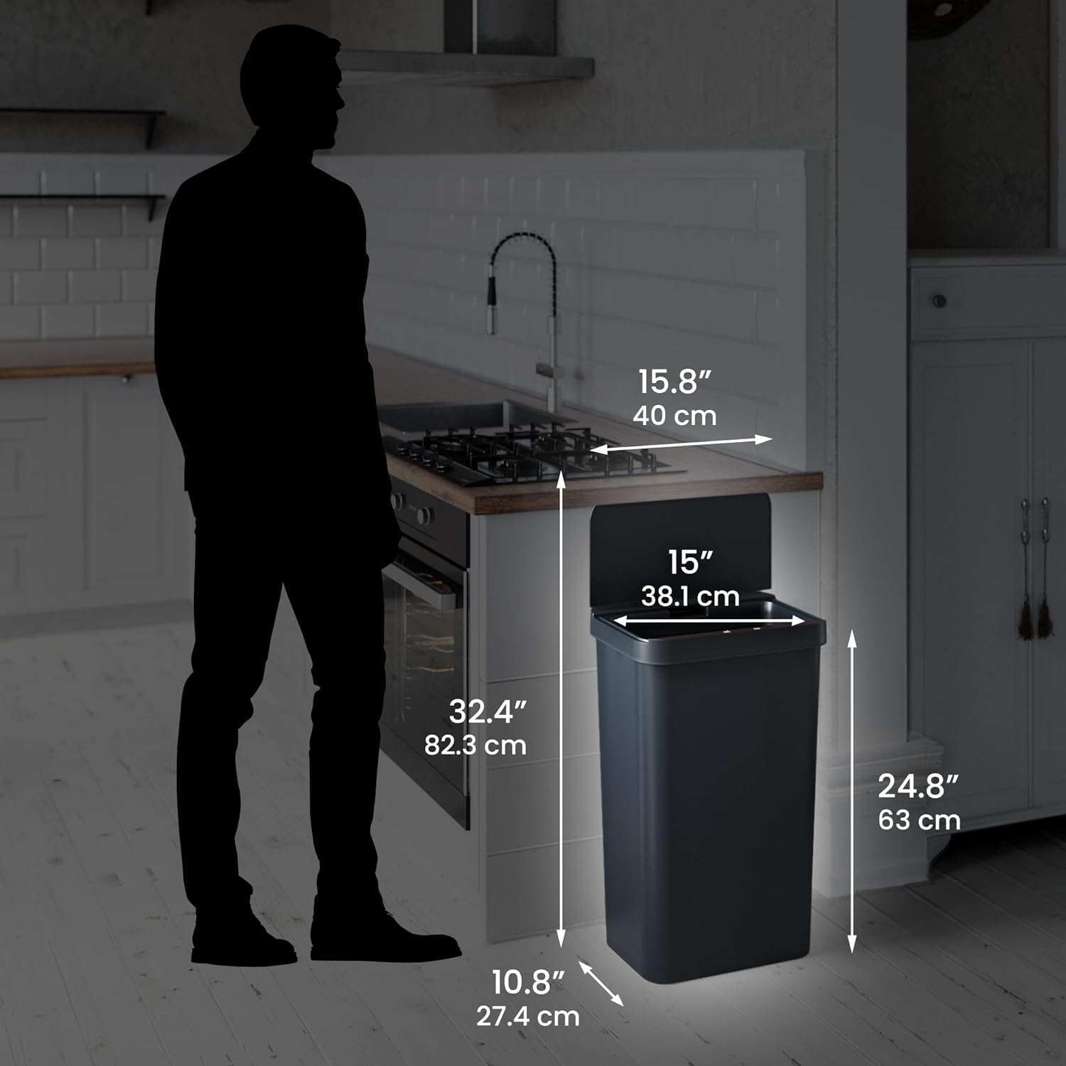 iTouchless Prime 13.2 Gallon Sensor Trash Can, Durable Dent-Proof Construction, Slim and Space-Efficient Automatic Bin Black Color
