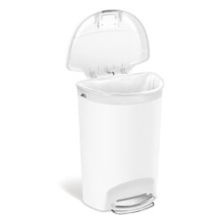 simplehuman 50 Liter Semi-Round Hands-Free Kitchen Step Soft-Close Lid Trash Can, White