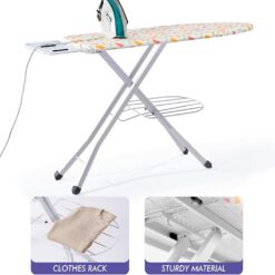BKTD Ironing Board, Heat Resistant Cover Iron Board with Steam Iron Rest, Heavy Sturdy Metal Frame Legs Iron Stand, Geometric White