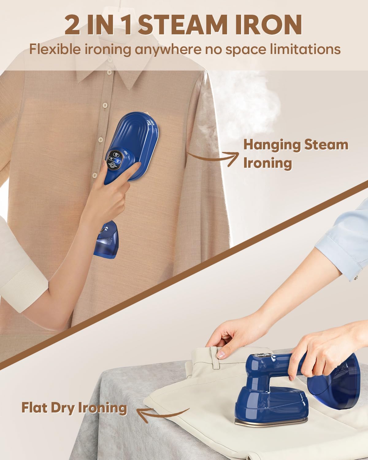 CPWORLD Steamer for Clothes, Travel Steamer & Iron 2-in1, Handheld Clothes Steamer-20s Heat-up