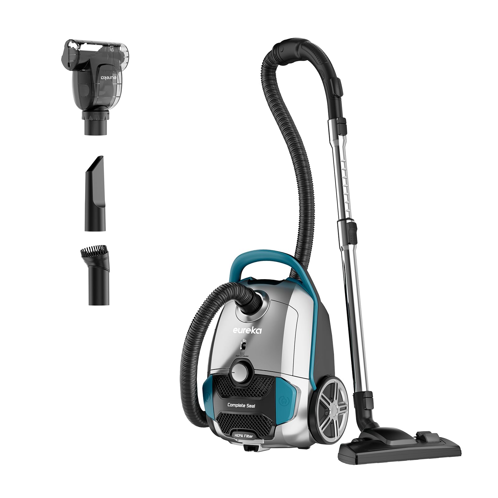 Eureka Canister Vacuum Cleaner, Lightweight Vacuum Cleaner for Carpets and Hard Floors, Silver with Green