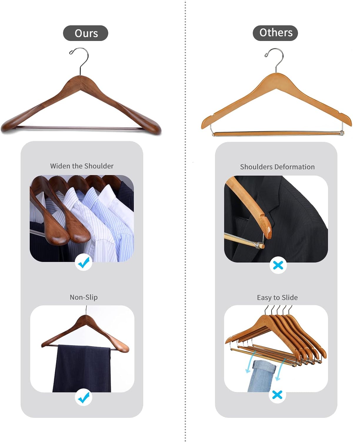 Nature Smile Luxury Wooden Suit Hangers 6 Pack Wood Coat Hangers Jacket Outerwear Shirt Hangers (Retro Color)