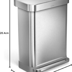 simplehuman 55 Liter, 14.5 Gallon Rectangular Hands-Free Kitchen Step Trash Can with Soft-Close Lid, Brushed Stainless Steel