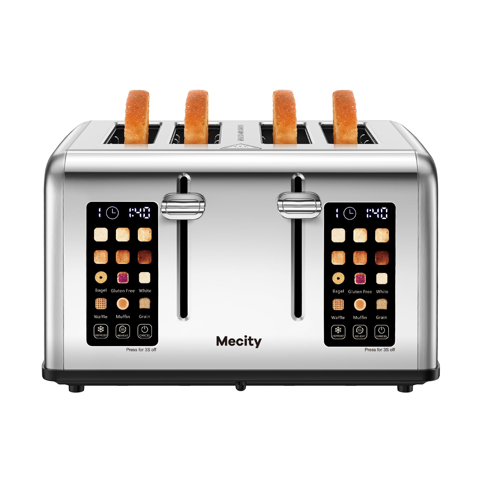 Mecity 4 Slice Toaster Touch Screen Control 4 Wide Slot, Stainless Steel Smart Bread Toaster, 120V 1650W