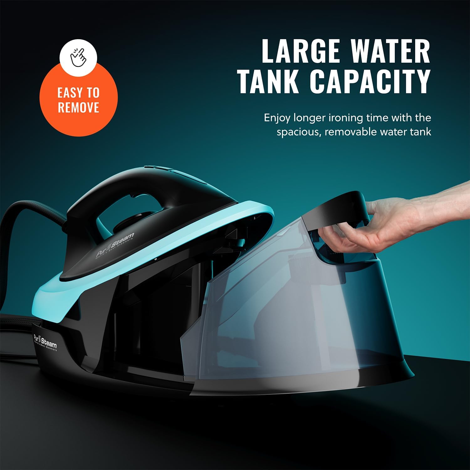 Pursteam World's Best Steamers - Station Max Ceramic Soleplate Steam Iron for Clothes 1500W, 50.7oz Removable Water Tank