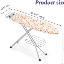BKTD Ironing Board, Heat Resistant Cover Iron Board with Steam Iron Rest, Heavy Sturdy Metal Frame Legs Iron Stand, Geometric White