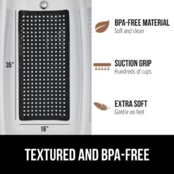 GORILLA GRIP Patented Bath Tub Shower Mat, 35x16 Washable Bathtub Floor Mats, Suction Cups and Drain Holes to Keep Tubs Clean, Black