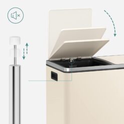 SONGMICS Trash Can, 2 x 8 Gallon (2 x 30 L) Garbage Can for Kitchen, with 15 Trash Bags, 2 Compartments, Almond Color ULTB201A01