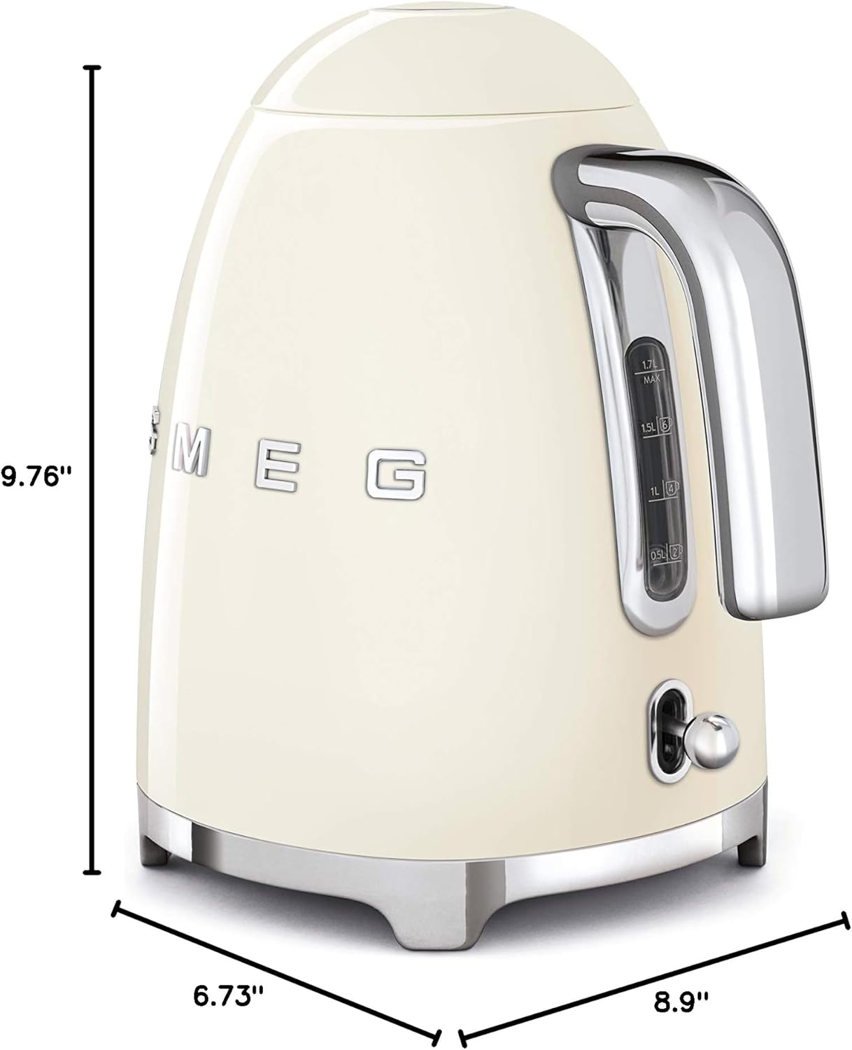 SMEG 50's Retro Style Electric Water Kettle with Automatic Shutoff, Removable Base, and Water Indicator, KLF03CRUS, Cream