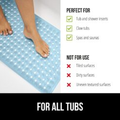 GORILLA GRIP Patented Bath Tub Shower Mat, 35x16 Washable Bathtub Floor Mats, Suction Cups and Drain Holes to Keep Tubs Clean, Blue