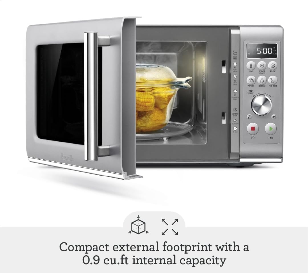 Breville BMO650SIL1BUC1 the Compact Wave Soft Close Countertop Microwave, Silver
