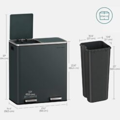 SONGMICS Trash Can, 2 x 8 Gallon (2 x 30 L) Garbage Can for Kitchen, Greenish-Gray ULTB60GS02