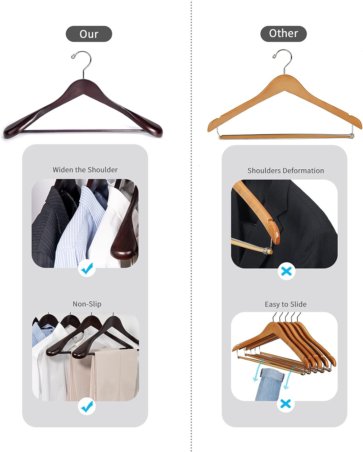 Nature Smile Luxury Mahogany Wooden Suit Hangers - 6 Pack - Wood Coat Hangers, Jacket Outerwear Shirt Hangers