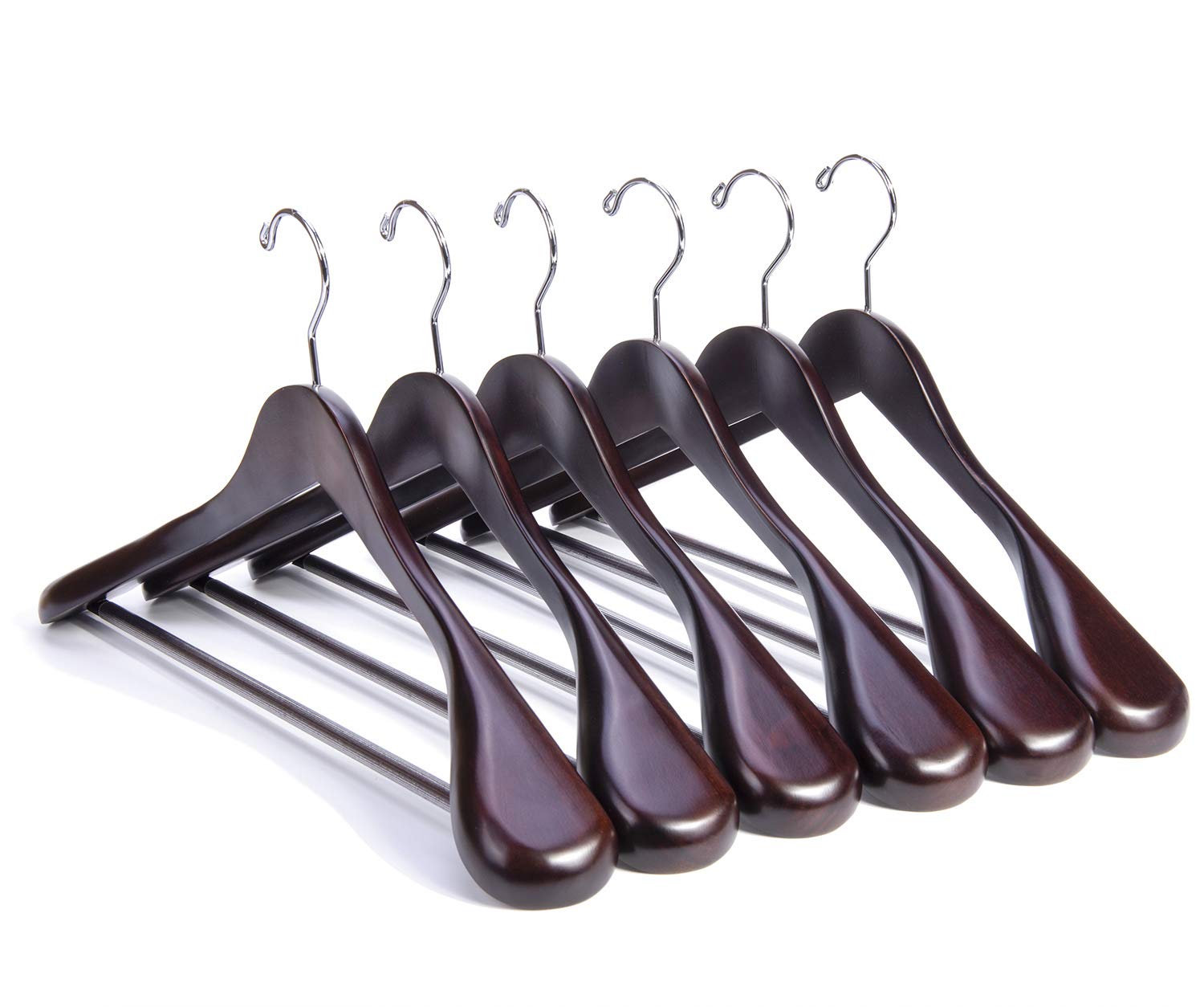 Nature Smile Luxury Mahogany Wooden Suit Hangers - 6 Pack - Wood Coat Hangers, Jacket Outerwear Shirt Hangers