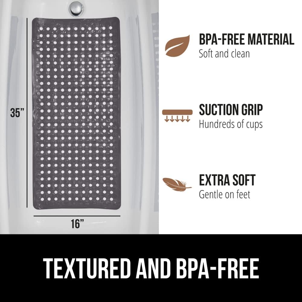 GORILLA GRIP Patented Bath Tub Shower Mat, 35x16 Washable Bathtub Floor Mats, Charcoal Opaque