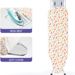 BKTD Ironing Board, Heat Resistant Cover Iron Board with Steam Iron Rest, Heavy Sturdy Metal Frame Legs Iron Stand, Geometric White